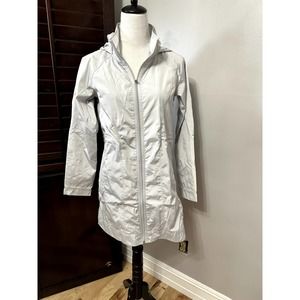 Athletic Works Womens Raincoat Solid Silver Knee Length Full Zip Hooded XS